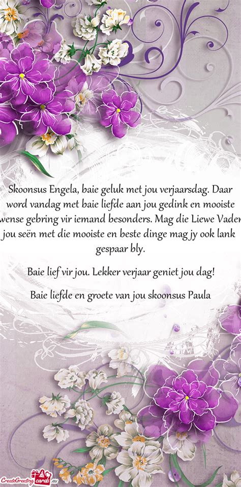 Skoonsus Engela Baie Geluk Met Jou Verjaarsdag Daar Word Vandag Met