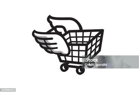 Creative Flying Shopping Cart Wings Design Symbol Stock Illustration