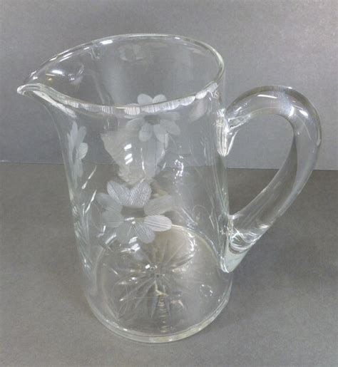 Vintage Glass Pitcher With Etched Flowers Glass Designs