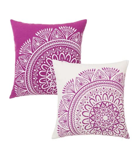 Set De 2 Coussins Décoratifs Blanc Et Violet Mandala 45x45cm