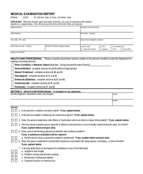 Free 12 Sample Medical Examination Forms In Pdf Excel Word