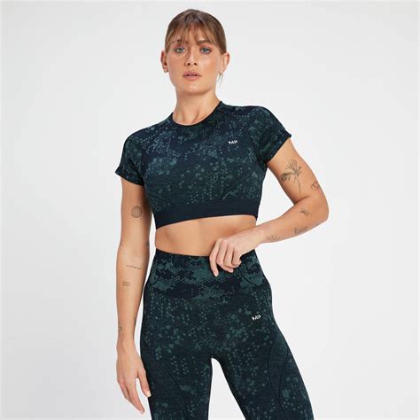 Mp Womens Adapt Seamless Pattern Crop Top Darkest Navy Myprotein™