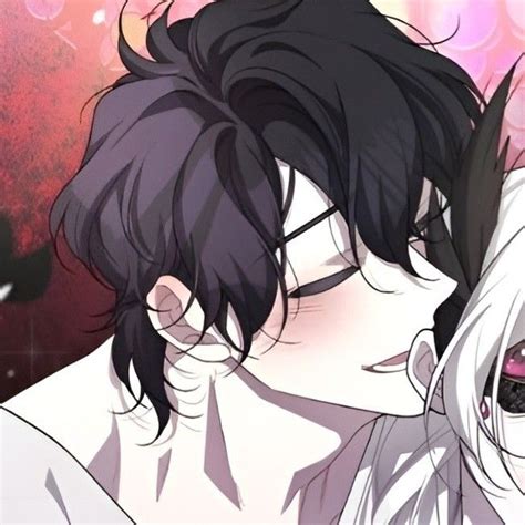 Two Anime Characters Kissing Each Other In Front Of A Pink Background