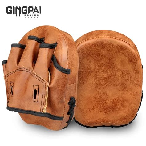 Retro Color Hand Target Mma Martial Thai Kick Pad Kit Brown Karate Training Mitt Focus Punch