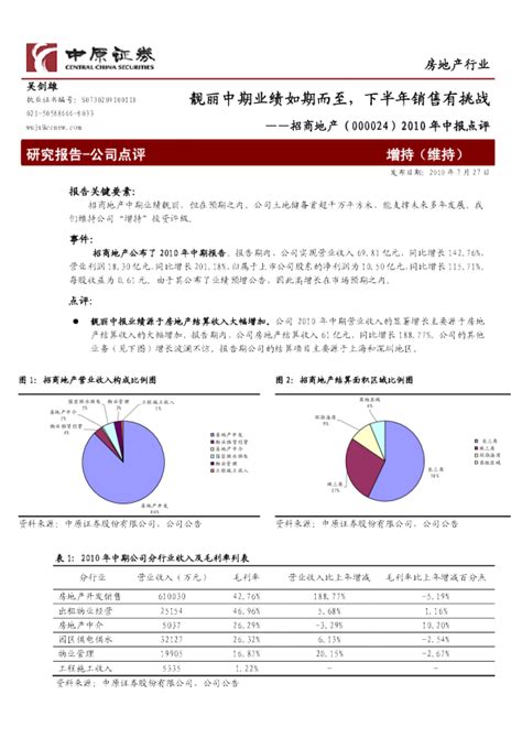 招商地产000024：靓丽中期业绩如期而至，下半年销售有挑战