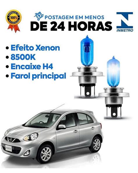 Par Lampada Super Branca Farol Nissan March 2014 2015 2016 2017 2018