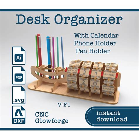 Wooden Desk Organizer With Calendar, Plywood Desk Organizer, Phone ...