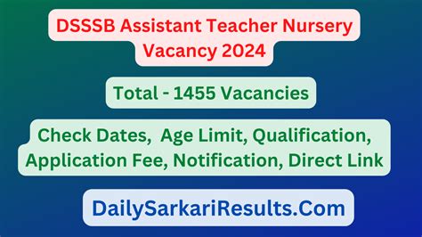 Dsssb Assistant Teacher Nursery Recruitment 2024 Advt 082023