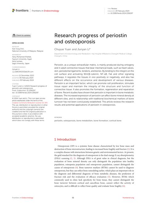 PDF Research Progress Of Periostin And Osteoporosis