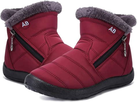 Womens Snow Boots Winter Fur Lined Ankle Boots Ladies Side Zipper Warm Lightweight Booties