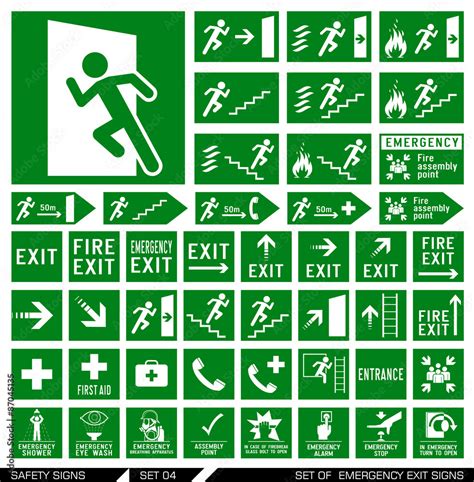 Set Of Safety Signs Exit Signs Set Of Emergency Exit Signs Collection Of Warning Signs