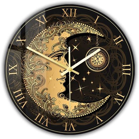 Timethink 12 Golden Crescent Moon And Sun Wall Clock Sun