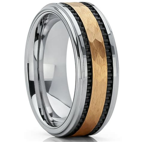 Ringwright Co Mens Hammered Gold Tone Tungsten Carbide Wedding Band Ring 8mm Comfort Fit