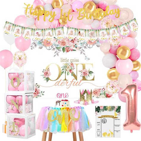 Amazon.com: PYCALOW First Birthday Decorations Girl - 1st Birthday Girl ...