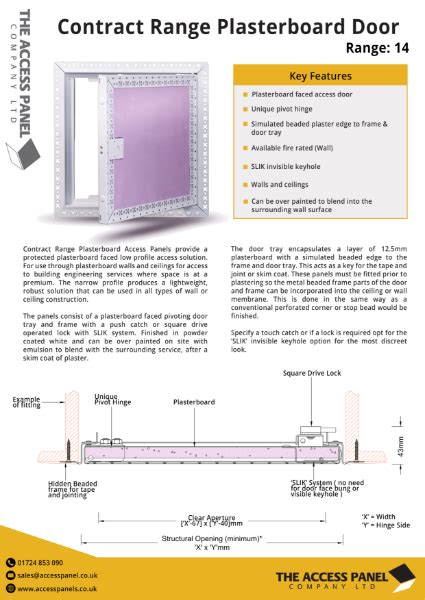 Contract Range Plasterboard Faced Access Panel Data Sheet The Access