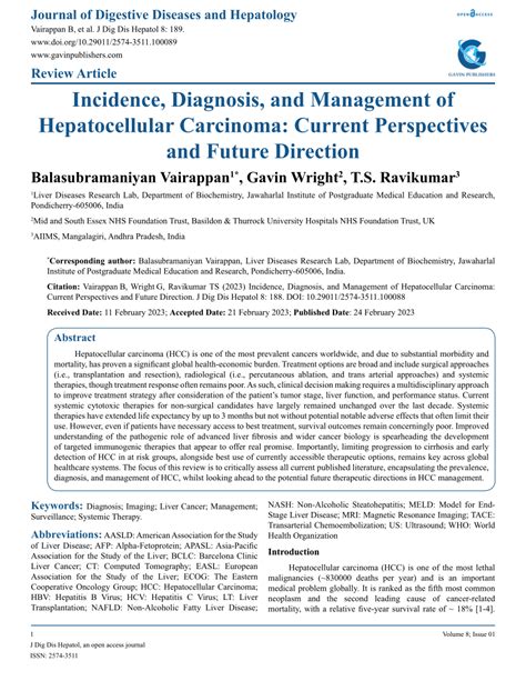 Pdf Incidence Diagnosis And Management Of Hepatocellular Carcinoma