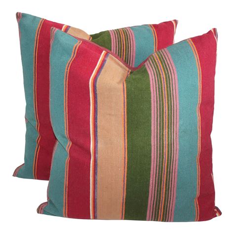 Colorful Striped Linen Pillows - A Pair | Chairish