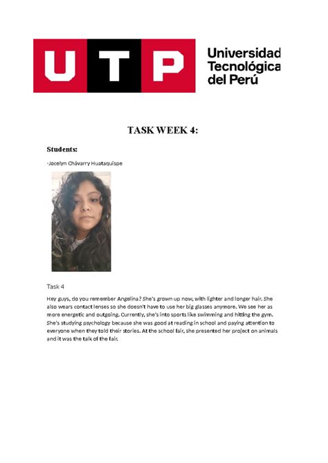 Task Week TAREA DE LA SEMANA 4 TASK WEEK 4 Students Jocelyn