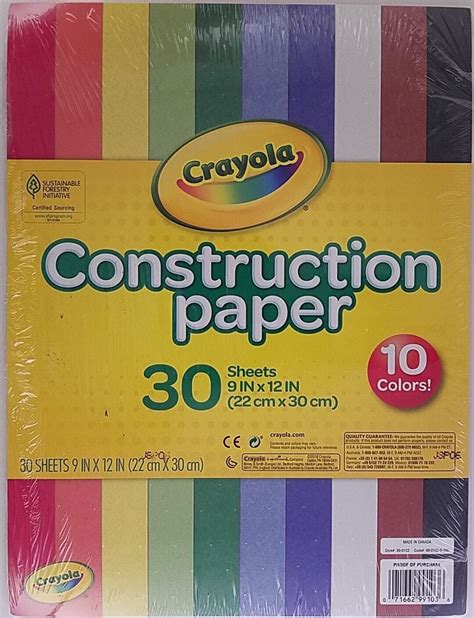 Crayola Construction Paper 9” X 12” 10 Colors 30 Sheets Pack Ebay