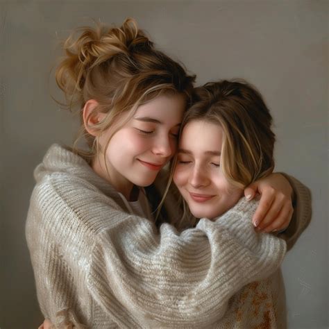 Two Girls Hugging Each Other One Has A Hug In Her Arms Premium Ai