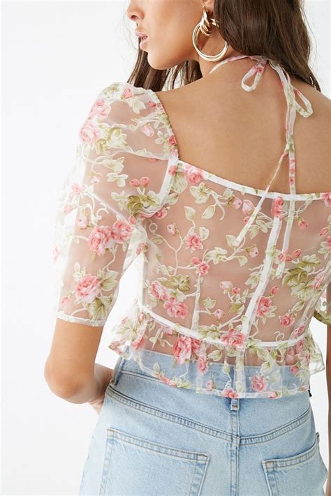 Sheer Floral Organza Crop Top Forever 21 Fashion Retro Fashion