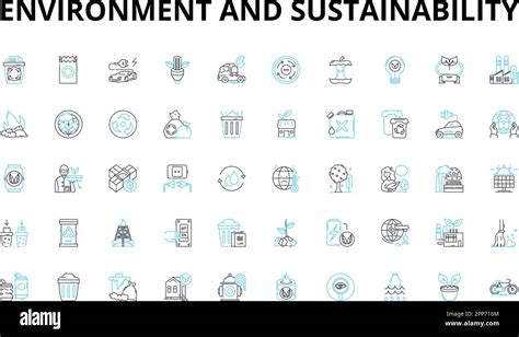 Environment And Sustainability Linear Icons Set Conservation Biodiversity Climate Renewable