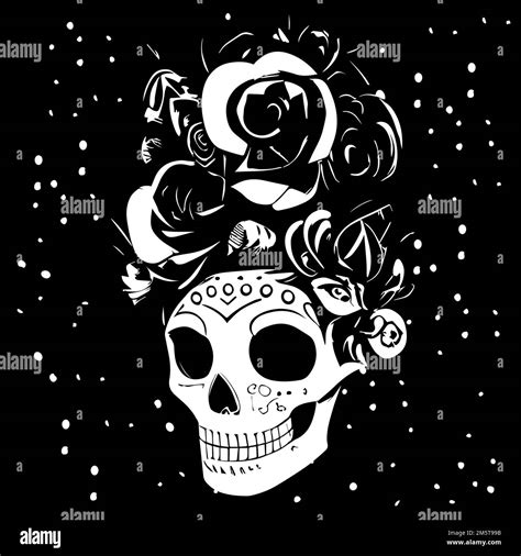 Sugar Skull Drawing Female Hand Drawn Vector Black And White Clip Art