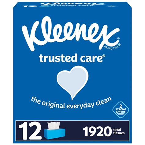 Kleenex Trusted Care 2 Ply Facial Tissues 12 Flat Boxes 160 Tissues