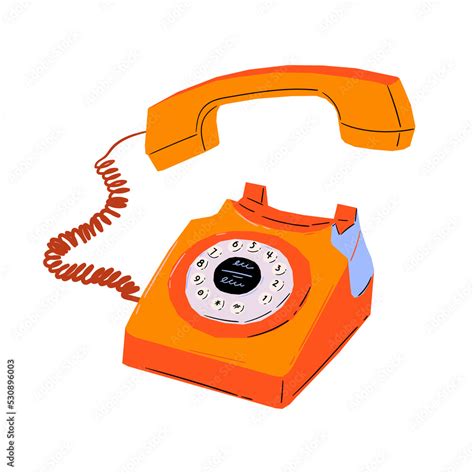 Red Stationary Phone With Rotary Dial Vector Isolated Illustration