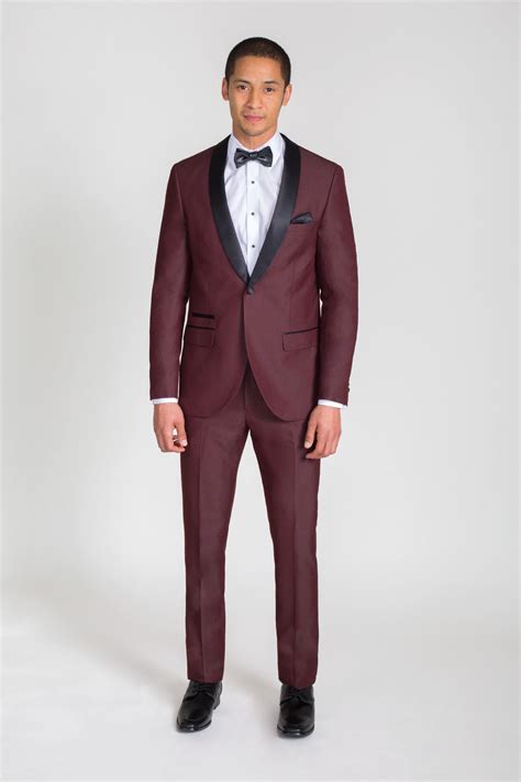 Burgundy Slim Fit Tuxedo With Black Shawl Lapel Slim Fit Tuxedo Mens