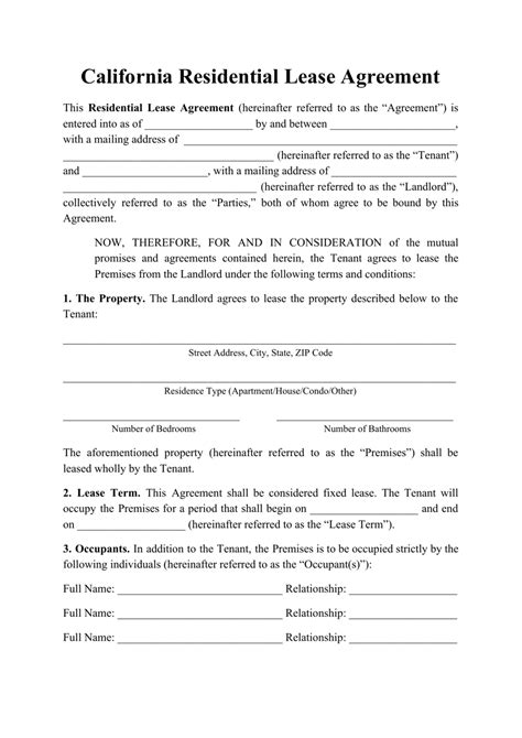 California Residential Lease Agreement Template Fill Out Sign Online