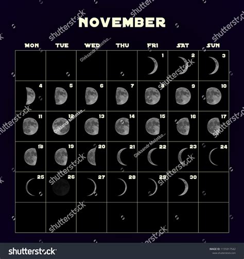 Moon Phases Calendar 2019 Realistic Moon Stock Vector Royalty Free