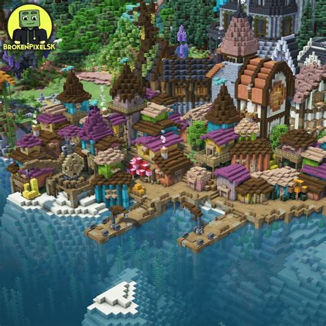 Colourful fishing village built in Minecraft Minecraft Cave House, Minecraft Japanese House ...