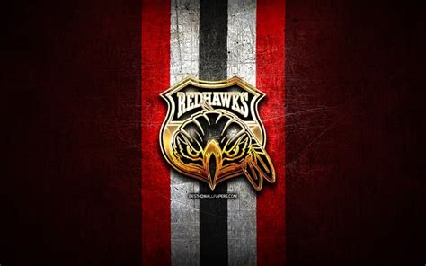 Download wallpapers Malmo Redhawks, golden logo, SHL, red metal ...