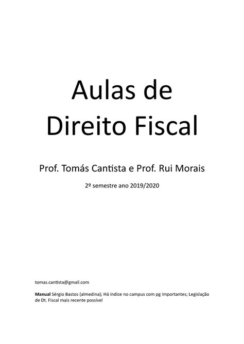 Aulas De Direito Fiscal Aulas De Direito Fiscal Prof Tom S Cantista