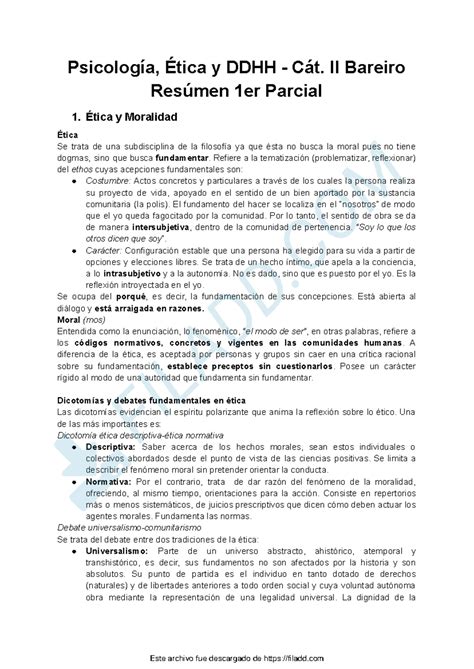 Resumen Etica 1er Parcial Psicología Ética y DDHH Cát II Bareiro