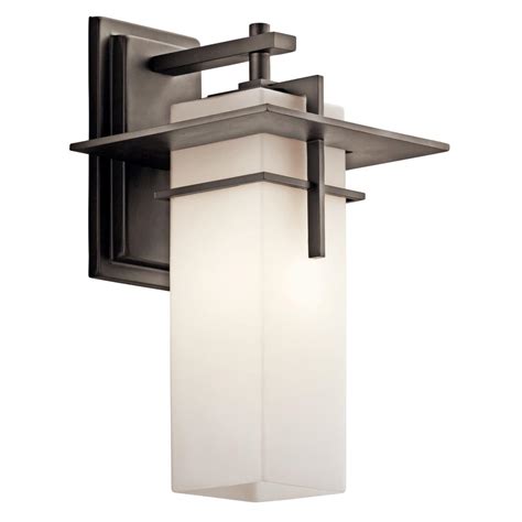 Kichler Caterham 1 Light Olde Bronze Outdoor Wall Mount Sconce With Satin Etched Cased Opal