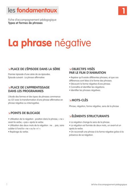 Pdf La Phrase N Gative Le R Seau De Cr Ation Et Fiche D