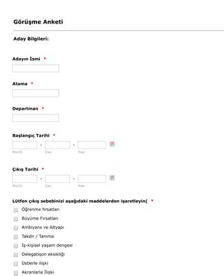 Çıkış Mülakatı Anket Form Şablonu Jotform