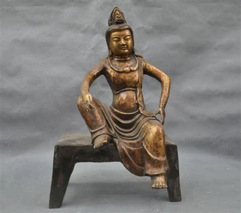 China Tibetan Buddhism Guanyin Kwan Yin Bodhisattva Sit Bronze