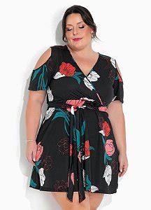 Vestido Transpassado Preto Plus Size Foxxstore