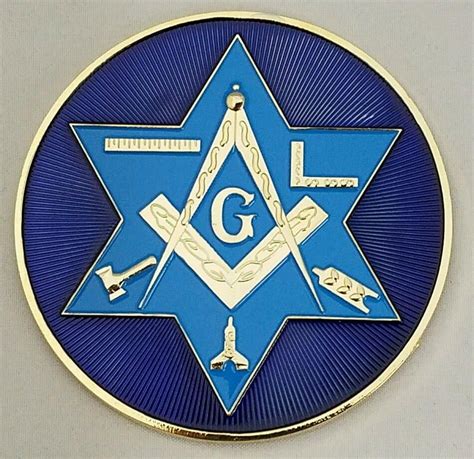 Freemason Masonic Car Emblem With Working Tools Blue And Gold Tone