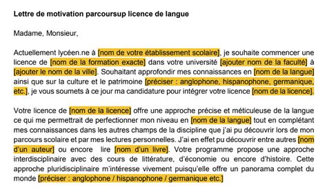 Lettre de motivation Licence Langue étrangère exemple et modèle à