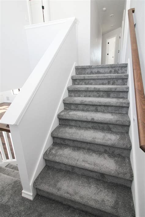 Plush Gray Carpeted Staircase Carpet Staircase Grey Carpet Living