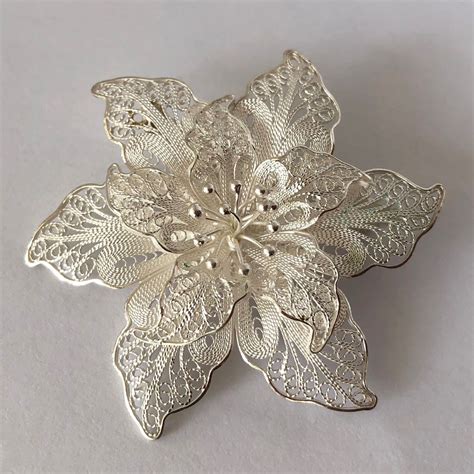 Flower Brooch Flor De Amor Grande Light Sterling Silver Etsy