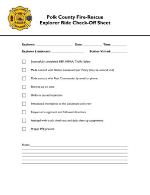 Fillable Online Polk County Fire Rescue Explorer Ride Check Off Sheet