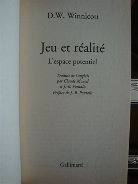 Jeu Et R Alit D W Winnicott De D W Winnicott Dit Par Gallimard