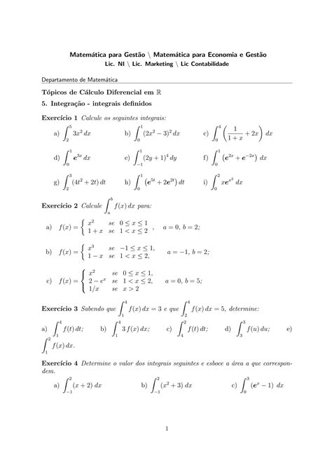 SOLUTION Exercícios integrais definidos Matemática Studypool