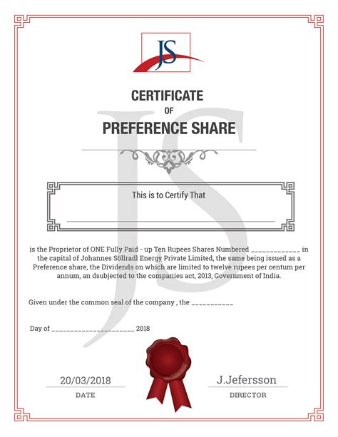 Preference Share Certificate Design On Behance