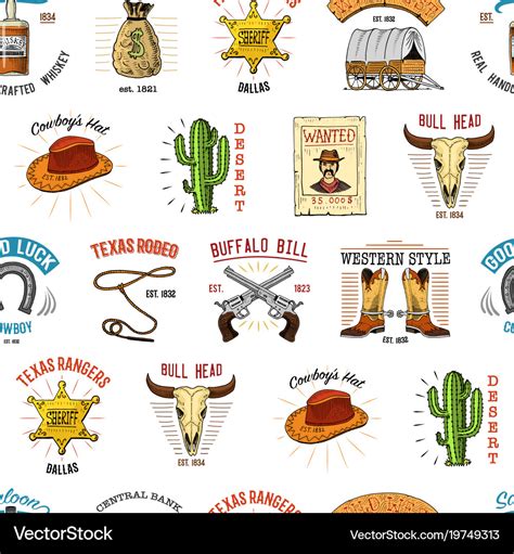 Cowboy Seamless Pattern Wild West Rodeo Or Vector Image